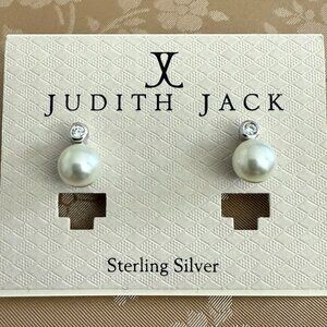 Judith Jack Sterling Silver 925 Faux Pearl & CZ Stud Earrings - Modern Elegance